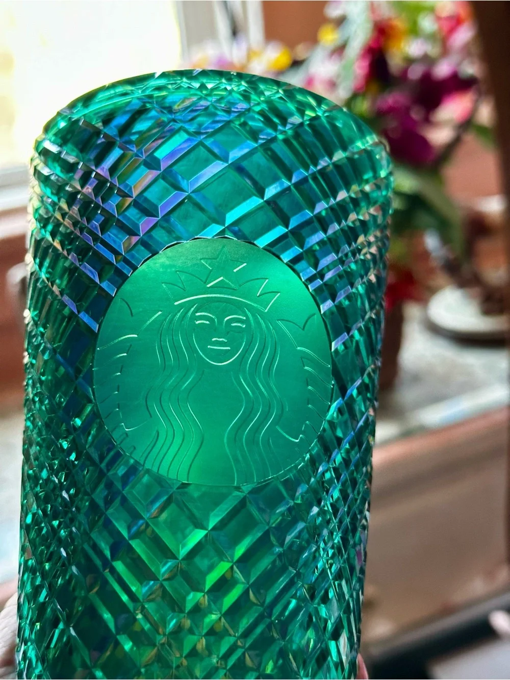 💯 Starbucks Green-Blue Textured Iridescent Tumbler with Embossed Siren / 16 oz.